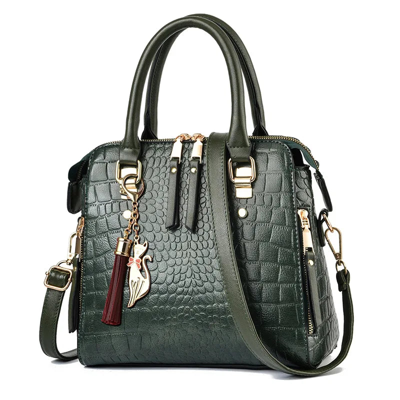 Elegant Shoulder and Handbag with Crocodile Texture