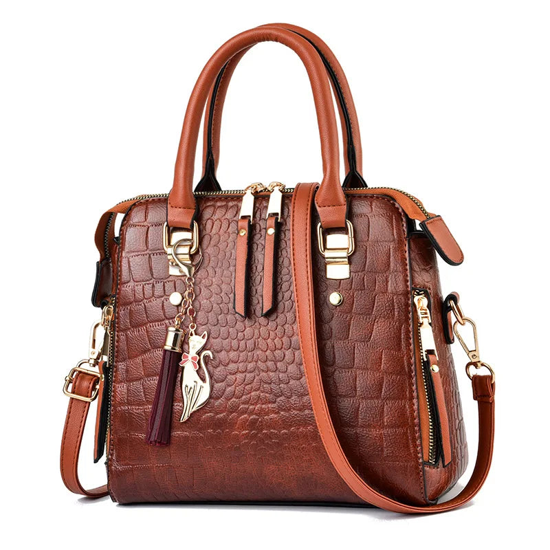 Elegant Shoulder and Handbag with Crocodile Texture