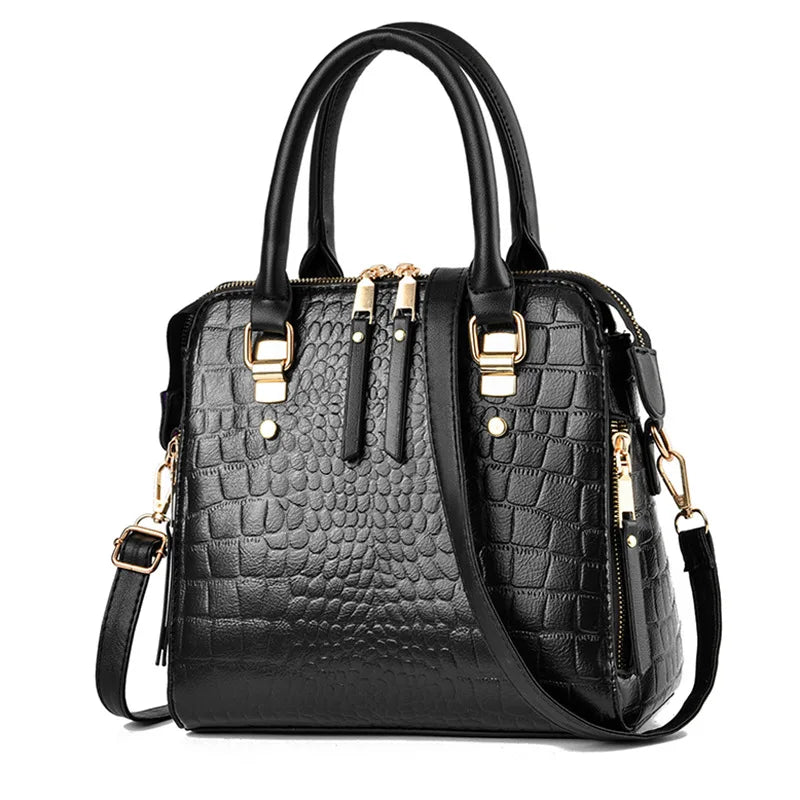 Elegant Shoulder and Handbag with Crocodile Texture