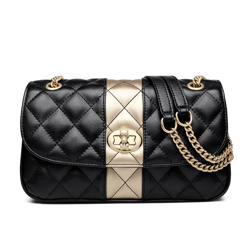 Bolso de Hombro "Gilded Stripe" de FOXER – Bandolera Negra Lujo Acolchado