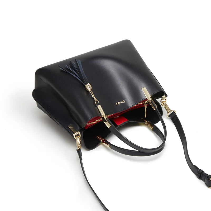 Bolso Tote Ejecutivo "Cnoles" Fashion con Borla - Negro Clásico