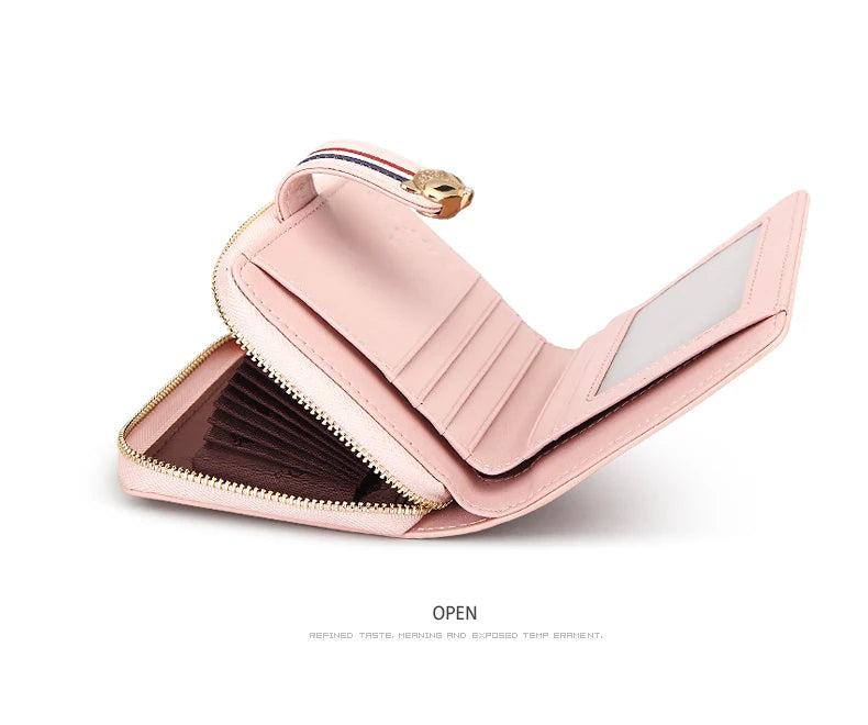 Billetera Portatarjetas Compacta FOXER para mujeres: Encanto y Detalles de Joyería en Rosa de alta calidad con colgante