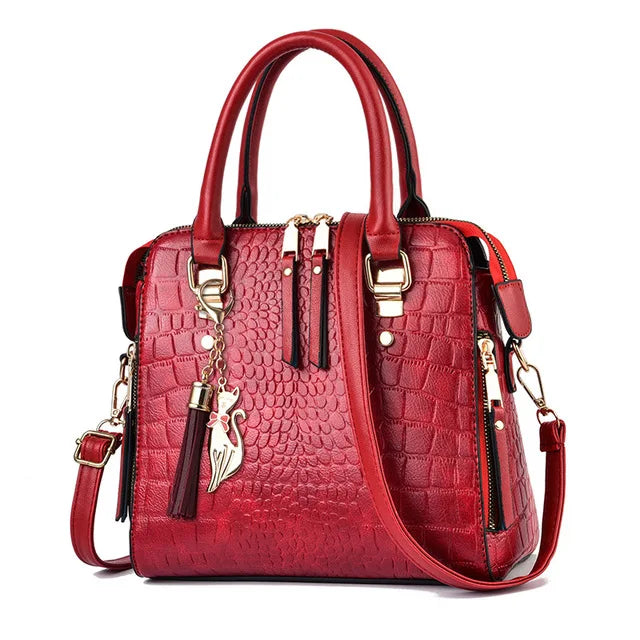 Elegant Shoulder and Handbag with Crocodile Texture