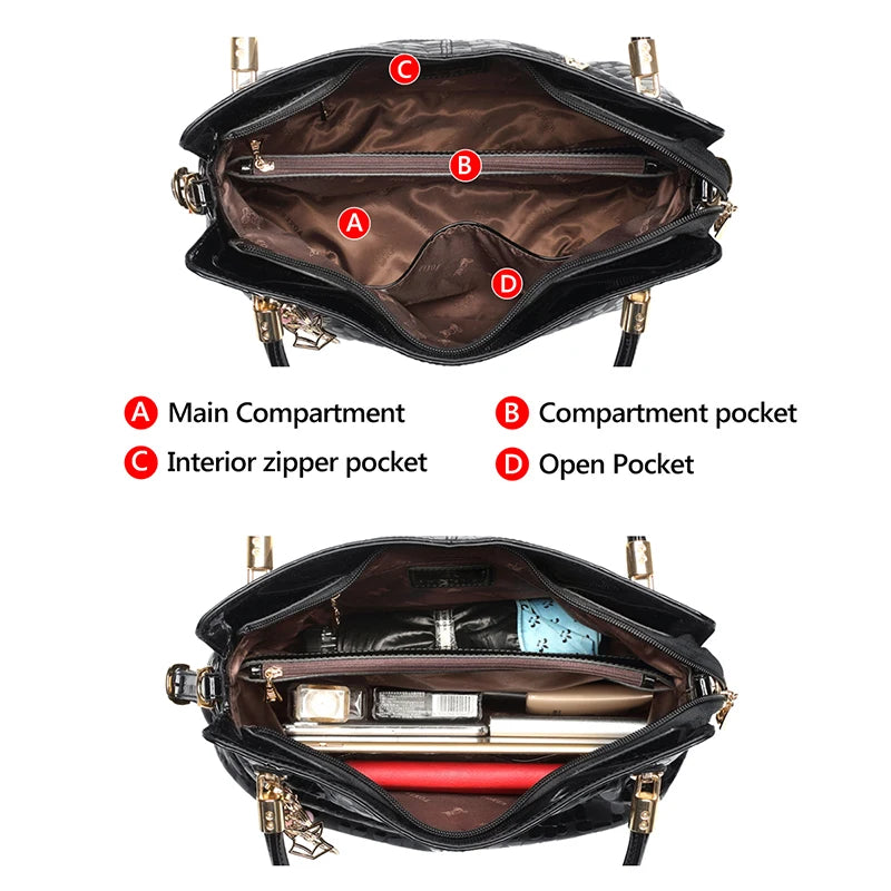 Bolso FOXER Tote de Charol Negro con Textura para Señoras Stylish Sequin