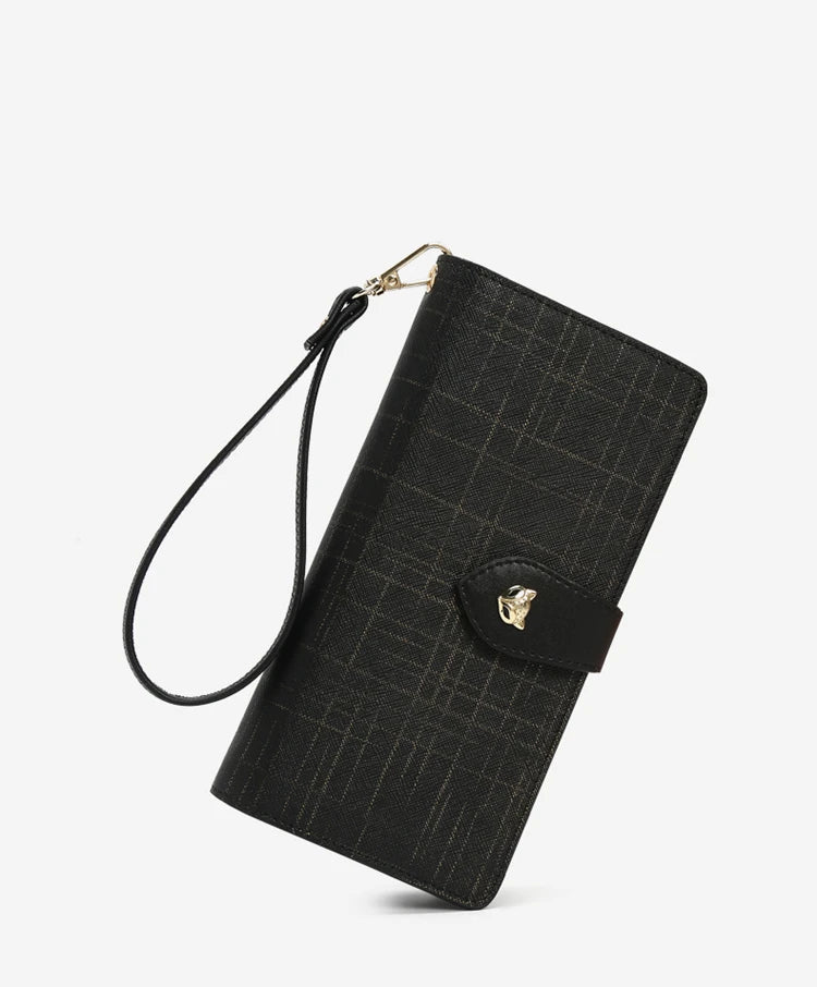 FOXER Billetera con Muñequera de cuero para mujer - Cartera ligera de embrague largo para tarjetas moda 2025