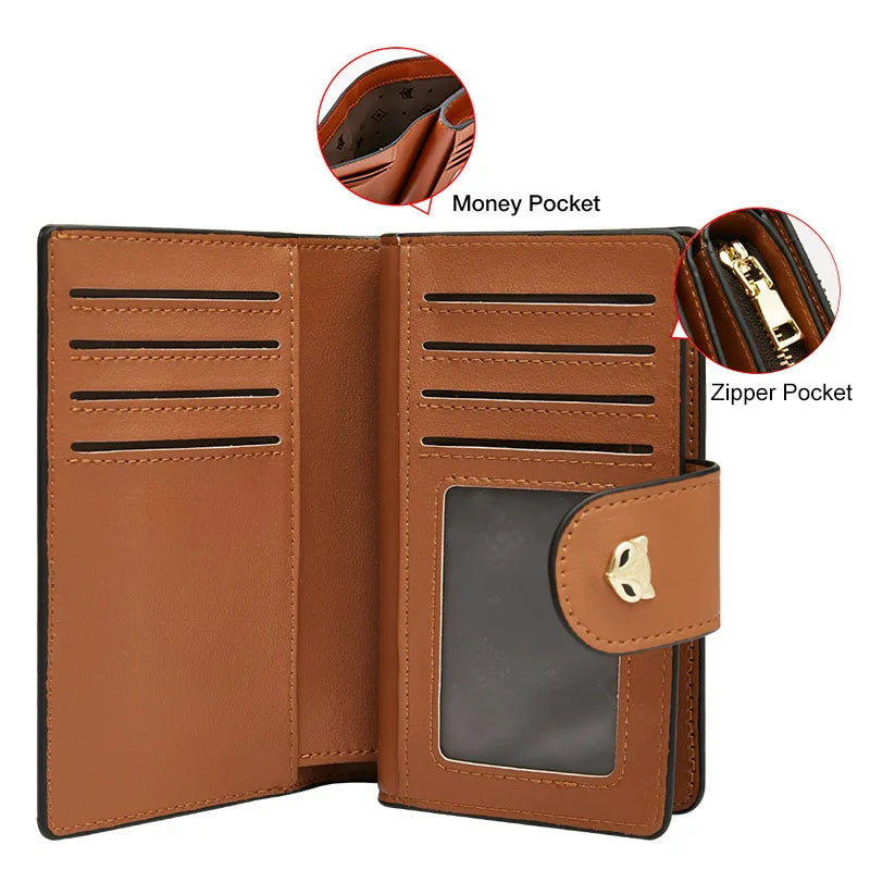 Billetera y cartera de tarjetas para mujer Compacta PVC FOXER con Monograma de Zorro y Cierre de Botón