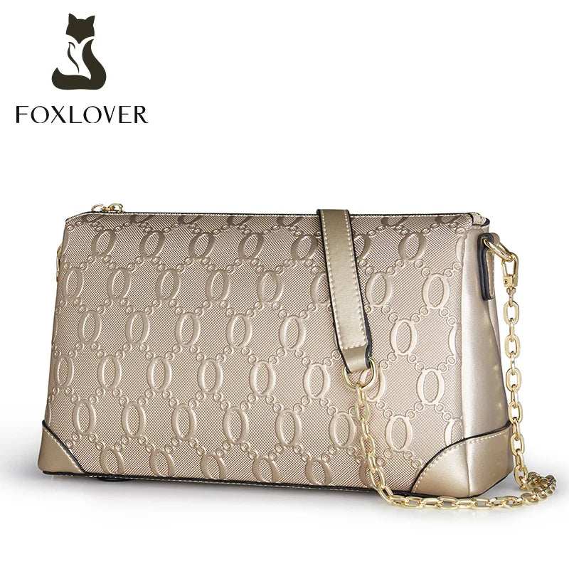 Bolso Bandolera FOXLOVER 2025 para mujer con Monograma Texturizado y Cadena Dorada | Acabado de lujo