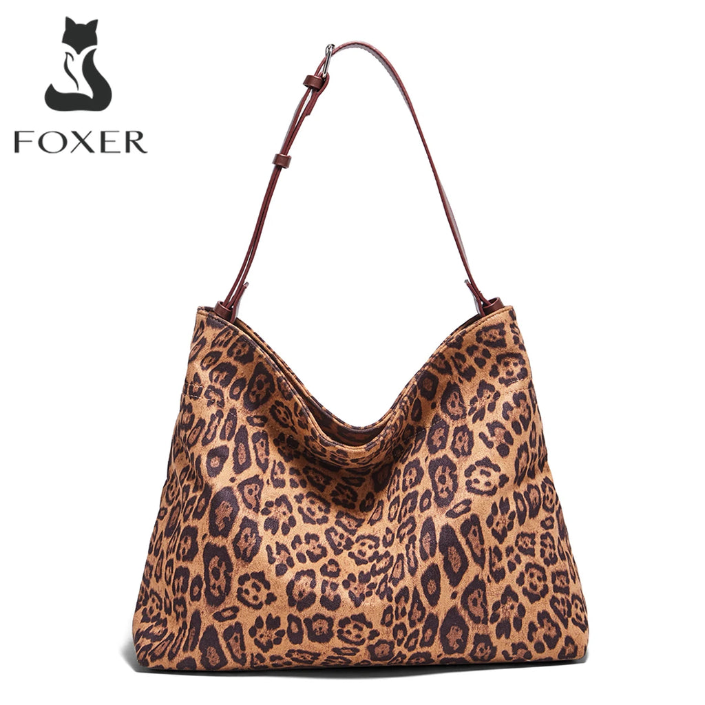 FOXER Women's Hobo Bag – Large with Bold Leopard Print