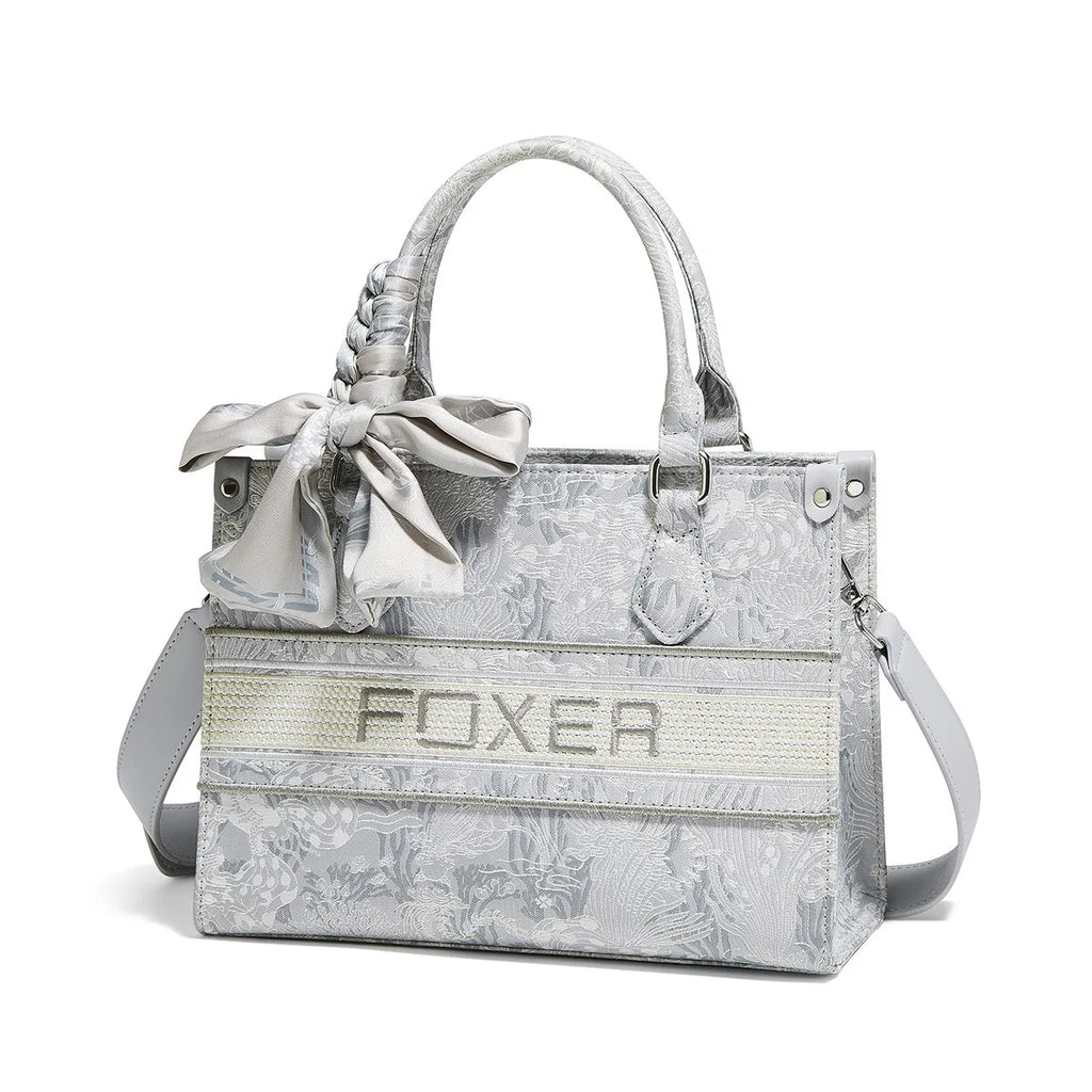 Bolso de mano Tote FOXER Elegante con Estampado Jacquard Floral y Lazo de Satén