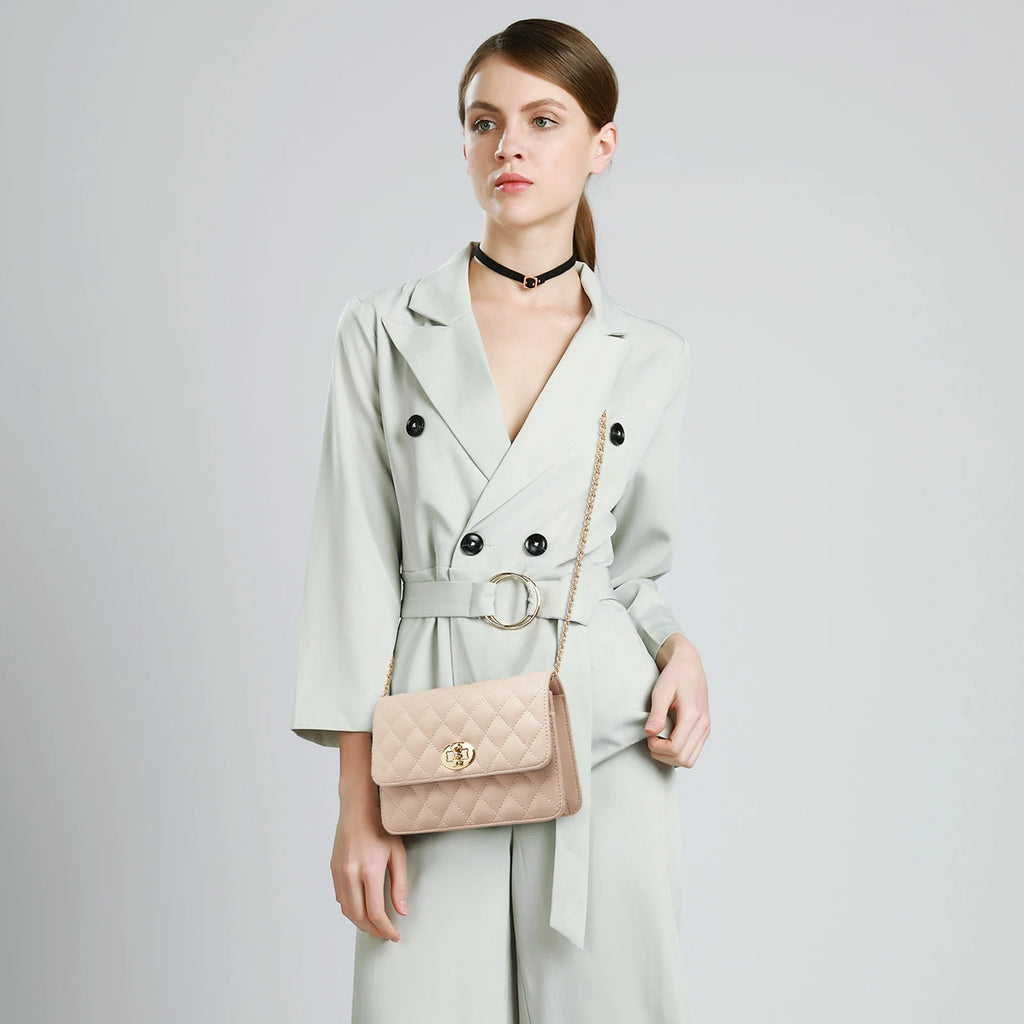 Bolso de Cadena FOXER Lady Clásico - Elegancia Acolchada en Tono Nude