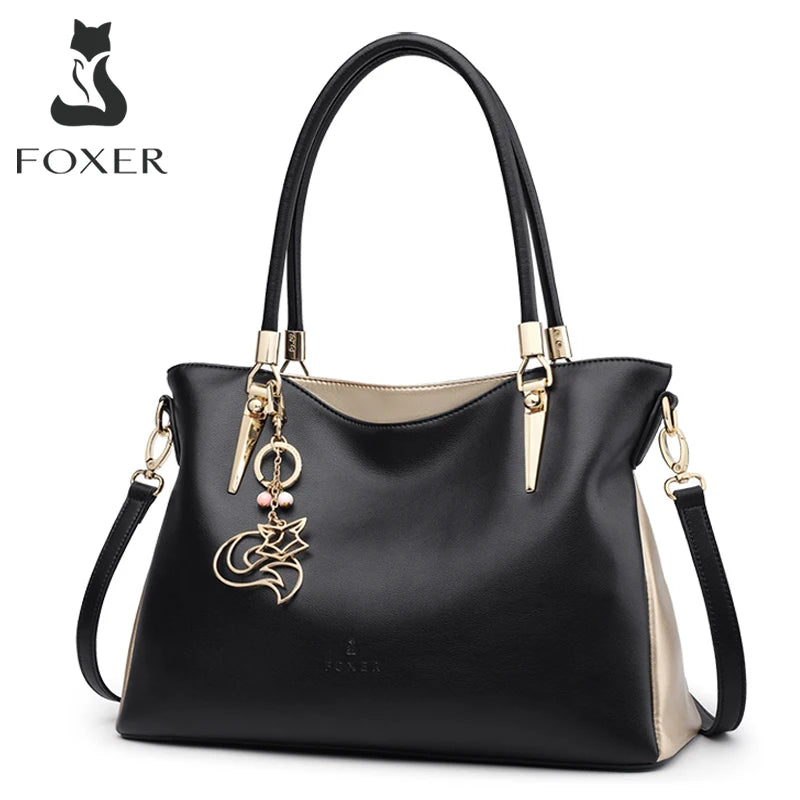Bolso Elegante Tote FOXER - Lujo Discreto en Taupe Metalizado y Contraste Negro