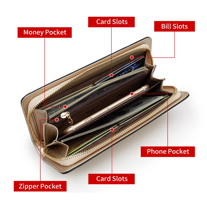 Billetera Larga FOXER con Monedero y Textura Metalizada | Clutch de Mano Elegante