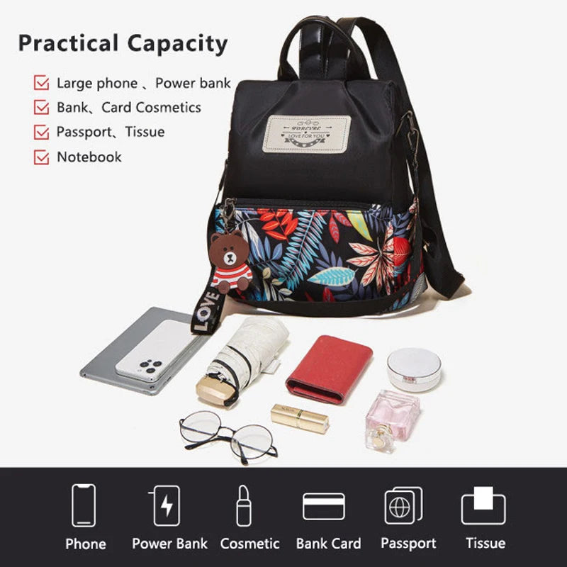 Mochila FOXER para mujer "Aventura Tropical" con Estampado Vibrante- Escolar con Antirrobo.