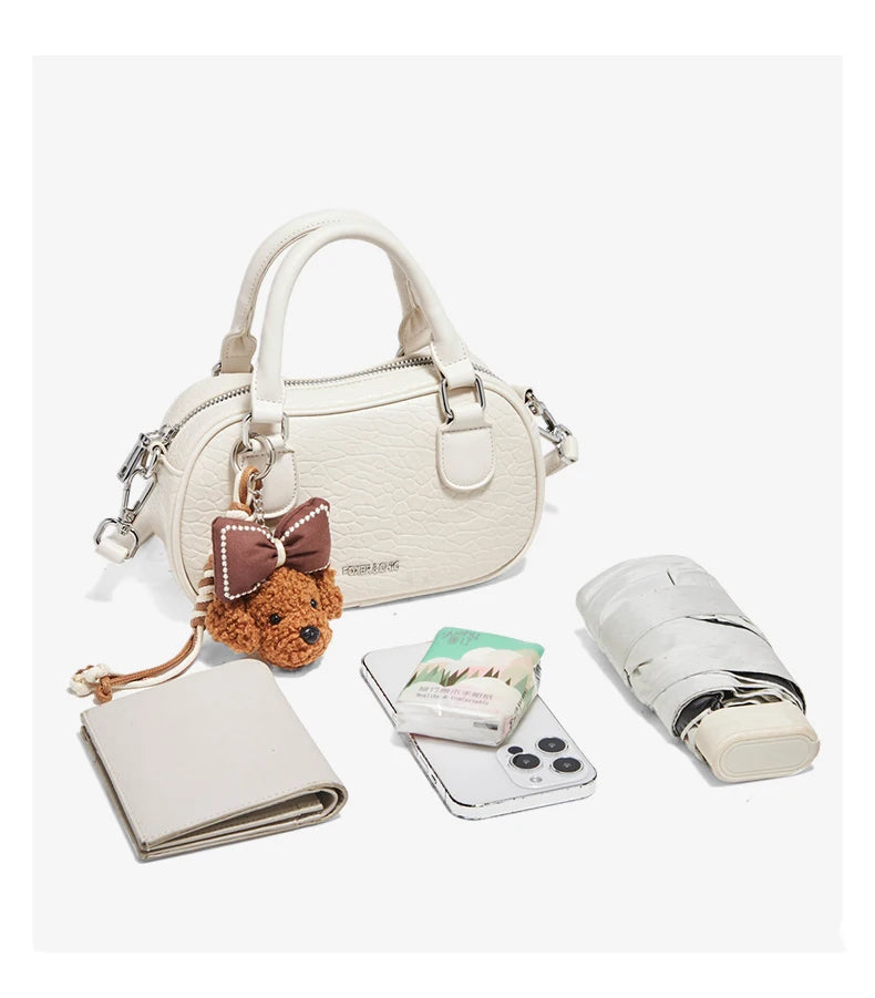 FOXER 2025 Otoño/Invierno Chic Mini Bolso Hombro con Textura Croco y Llavero de Peluche