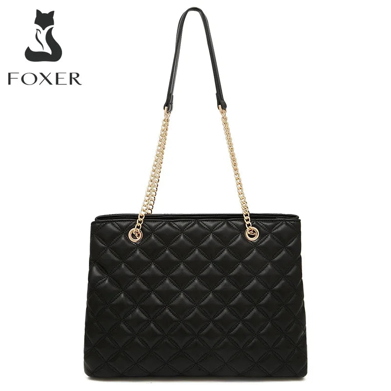 Bolso de Hombro acolchado de moda para mujer FOXER "Tote Acolchado Clásico" Vintage con Cadena