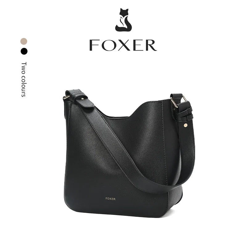 Bolso Bucket FOXER 2025 Minimalista de Hombro | Diseño Hobo Clásico en Negro Elegante
