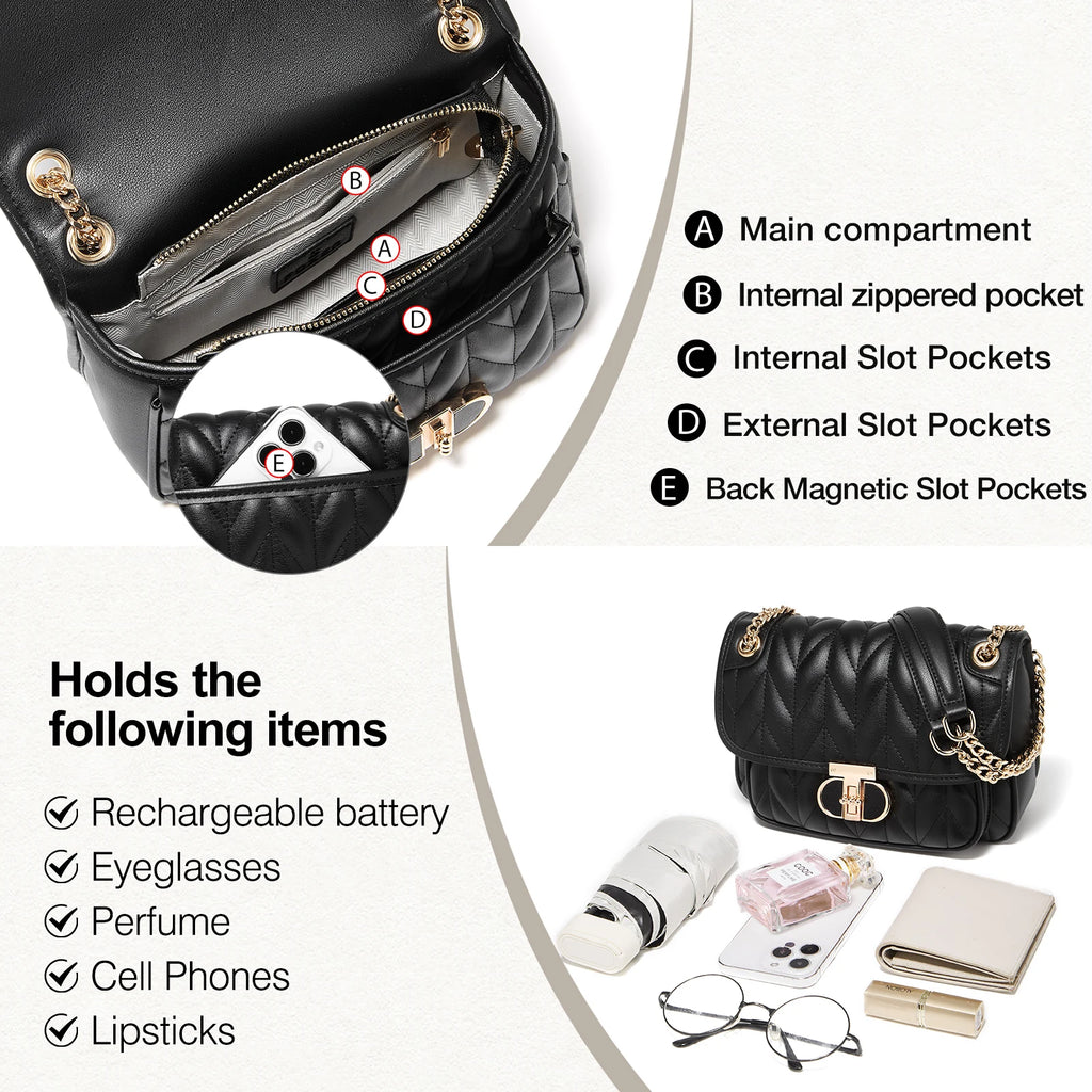 Bolso Clásico para mujer FOXER Fashion 2025  - Acolchado y Cadena Dorada