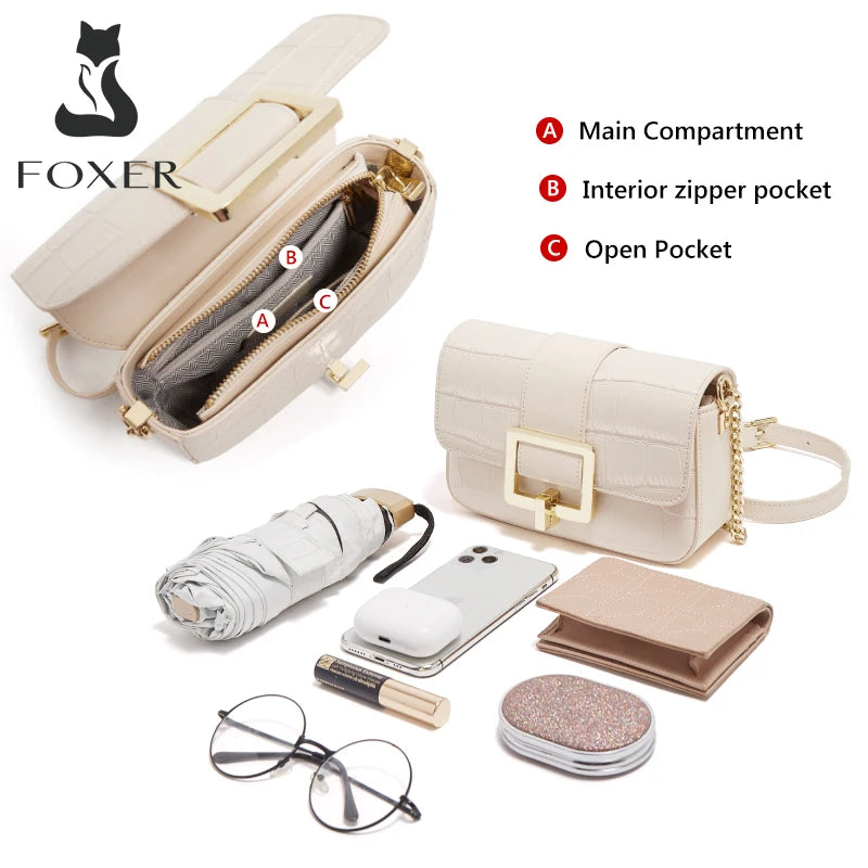 Bolso Bandolera FOXER "Elegancia Croco" para mujer con Hebilla Maxi