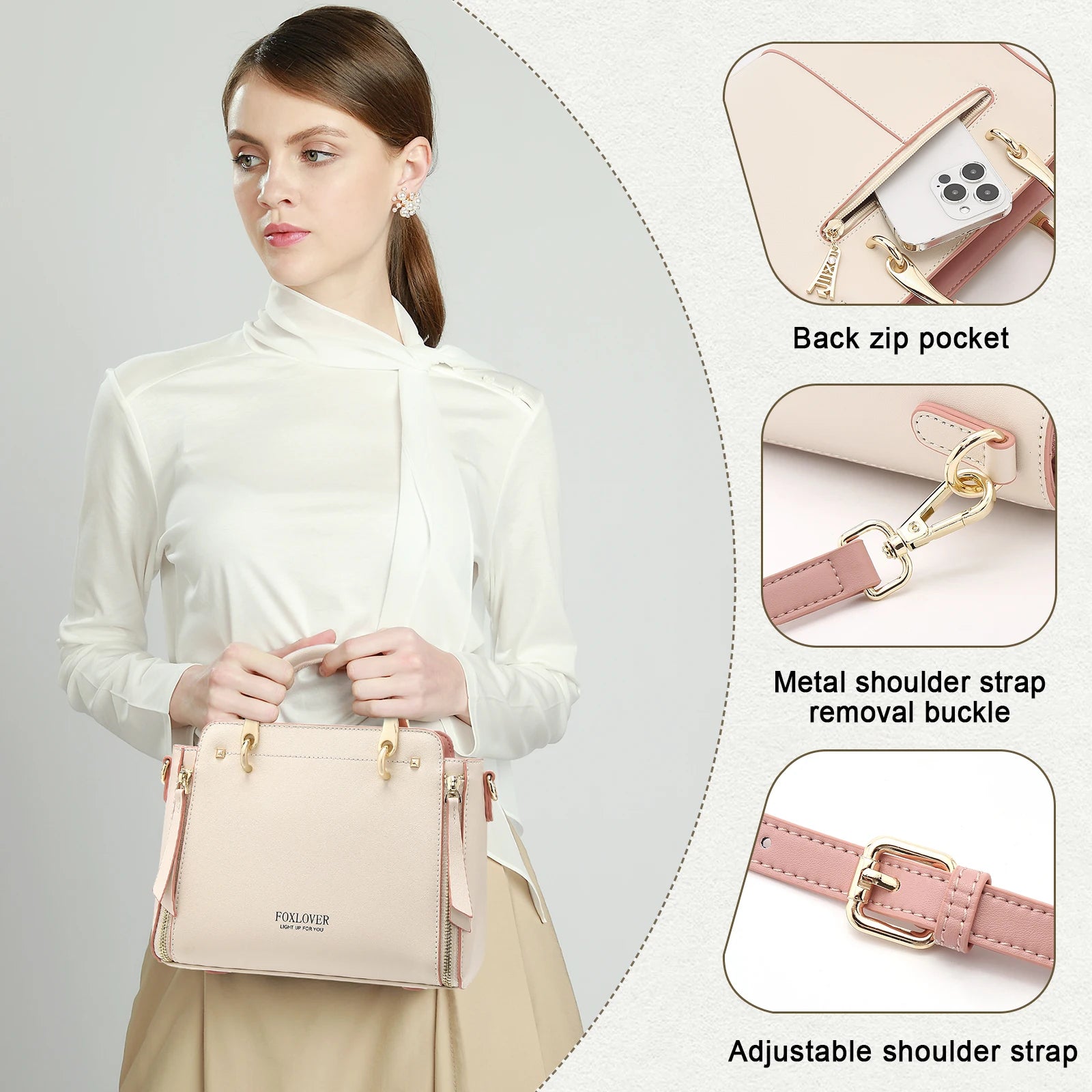 Mini Bolso Satchel FOXER 2025 Bicolor Otoño - Invierno: Estructura Elegante Split Leather para mujer