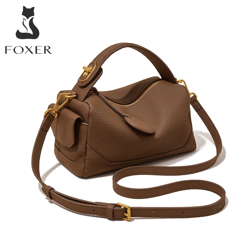 Bolso de Hombro para mujer -FOXER 2025 Invierno "Chic Boxtrot" de Cuero Genuino -Granulado -Bandolera
