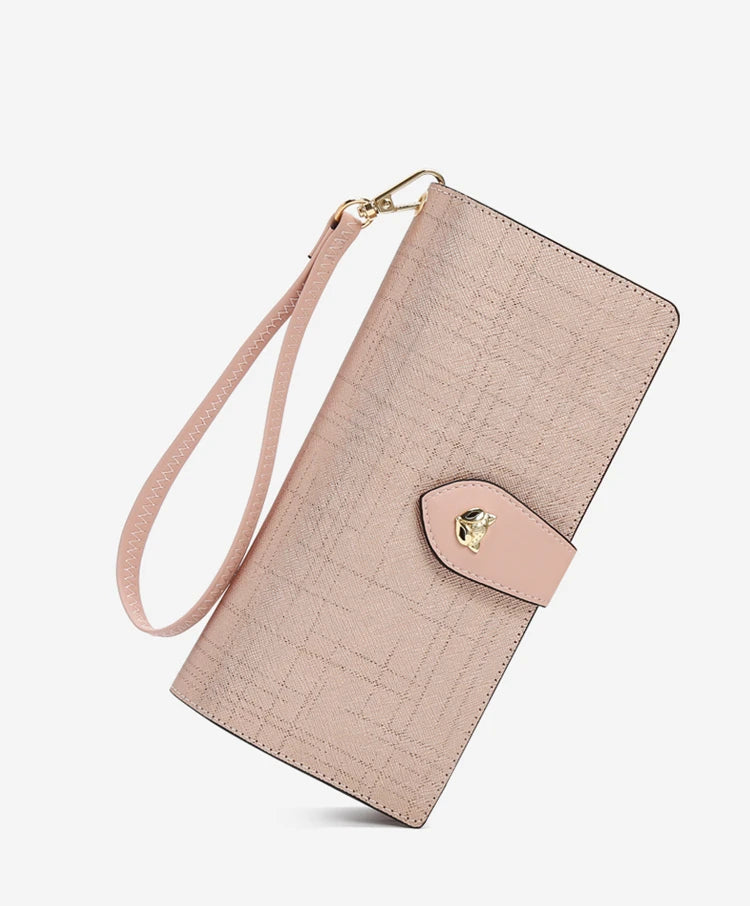 FOXER Billetera con Muñequera de cuero para mujer - Cartera ligera de embrague largo para tarjetas moda 2025