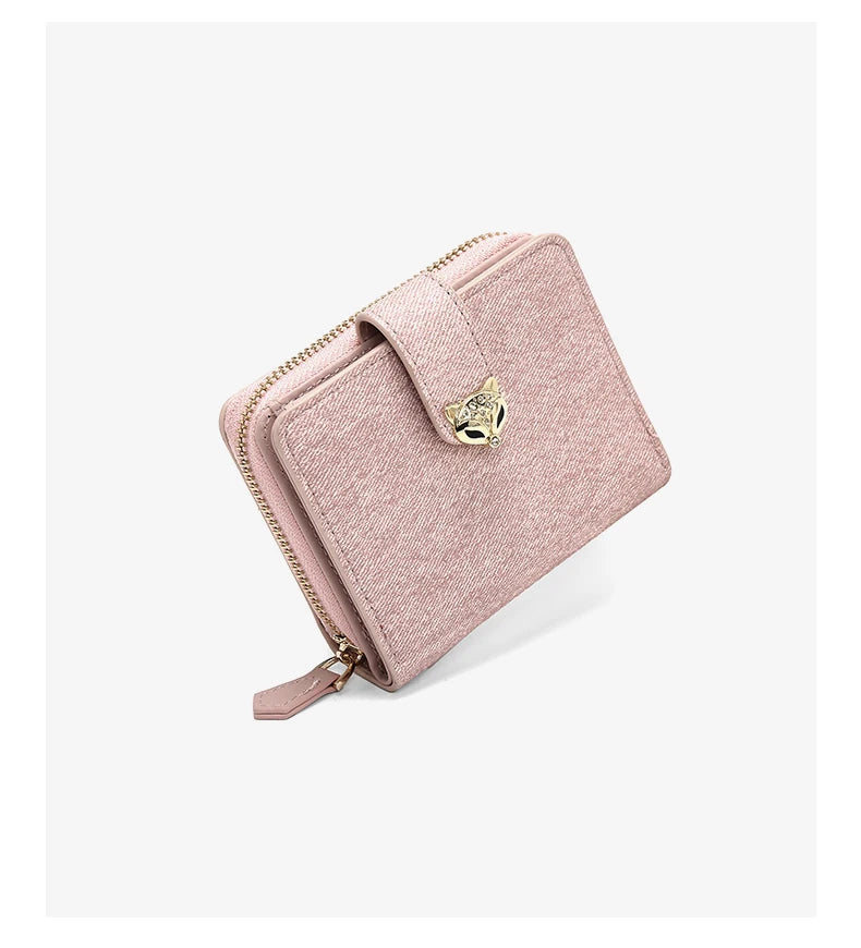 Nueva Billetera Portatarjetas Compacta FOXER de Estilo Denim con Cierre de Zorro Metálico con Identificación Antirrobo para Mujer