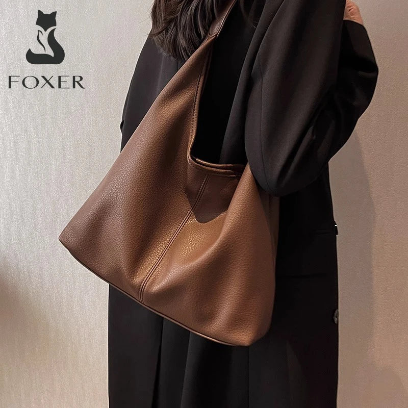 Bolso Hobo FOXER "Minimal Soft" de Piel Suave y Gran Capacidad- Cuero mas Microfibra- Casual para todas las estaciones