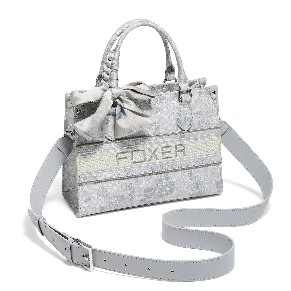 Bolso de mano Tote FOXER Elegante con Estampado Jacquard Floral y Lazo de Satén