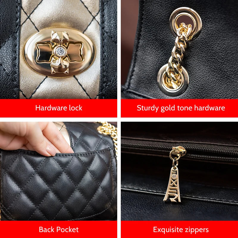 Bolso de Hombro "Gilded Stripe" de FOXER – Bandolera Negra Lujo Acolchado