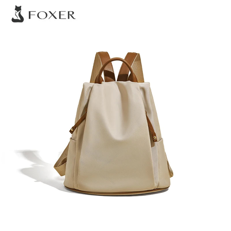 Mochila de tela FOXER 2025 Casual Antirrobo en Nylon Impermeable | Estilo Beige/Nude Elegante