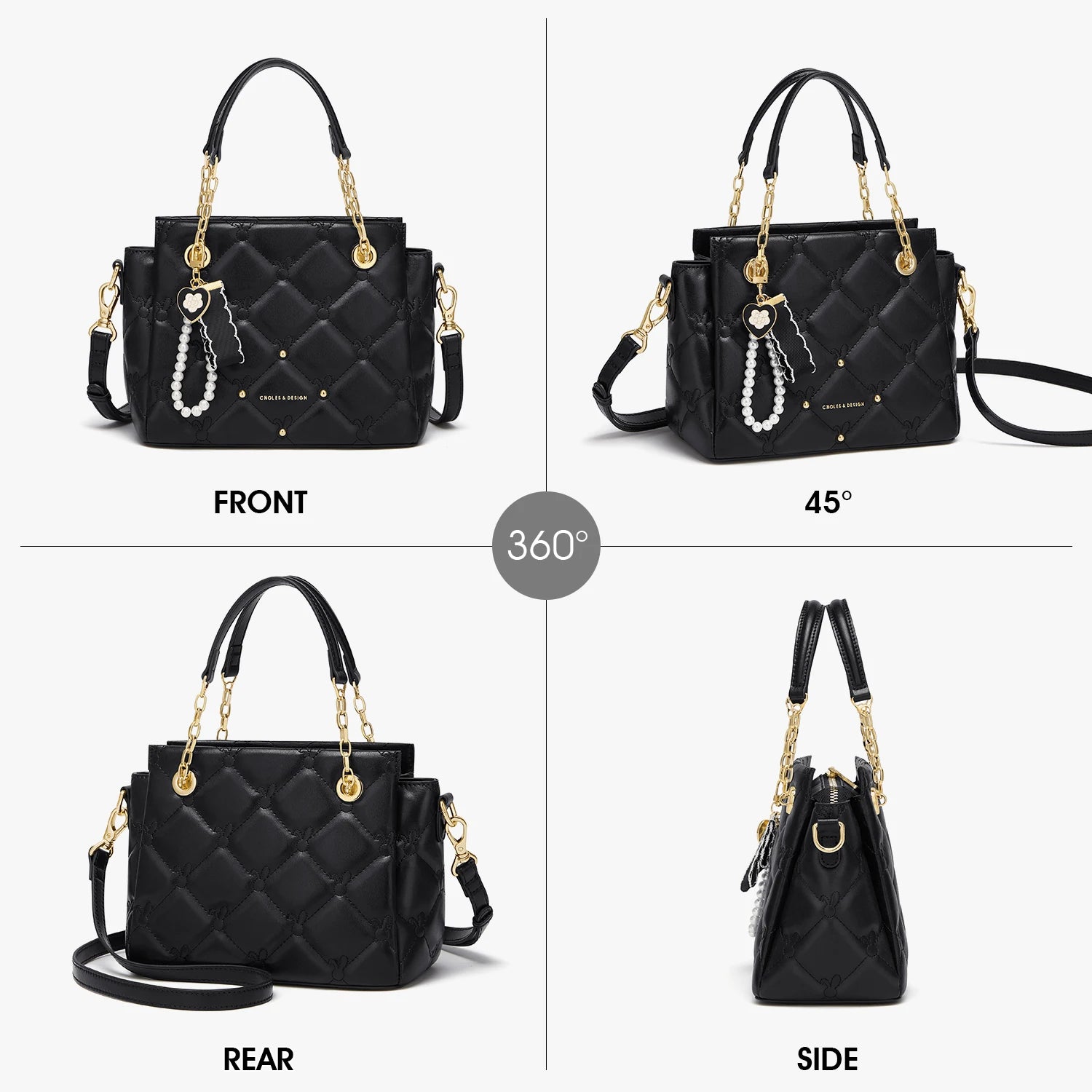 CNOLES Ladies Luxury - Bolso Satchel "Quilted Charm" - Elegancia Romántica