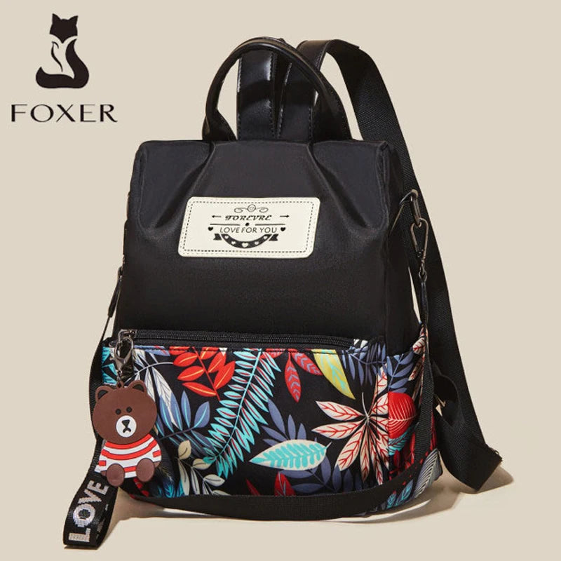 Mochila FOXER para mujer "Aventura Tropical" con Estampado Vibrante- Escolar con Antirrobo.