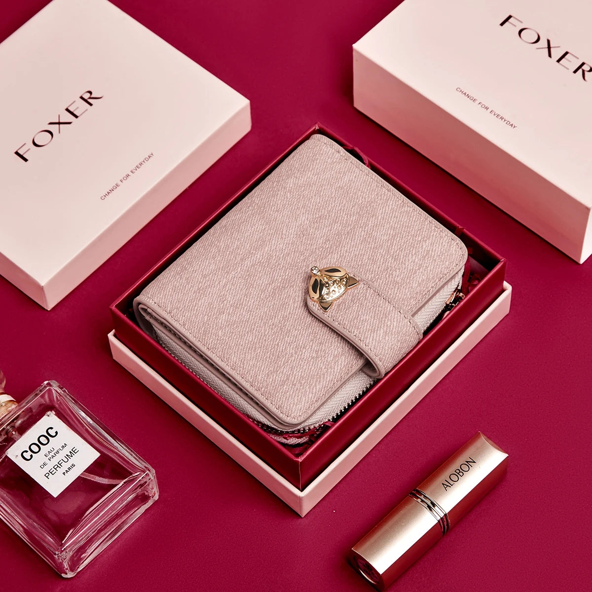 Nueva Billetera Portatarjetas Compacta FOXER de Estilo Denim con Cierre de Zorro Metálico con Identificación Antirrobo para Mujer