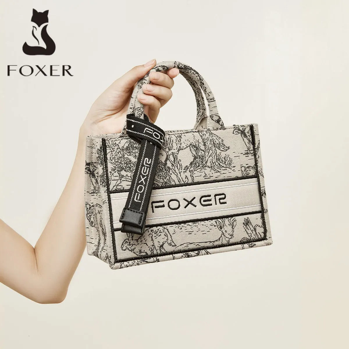 Bolso de mano Tote FOXER Elegante con Estampado Jacquard Floral y Lazo de Satén
