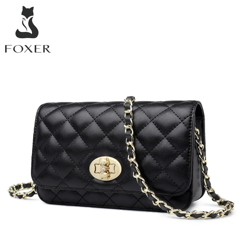 Bolso de Hombro FOXER Lattice "Diamond Quilt" - Clásico Sofisticado