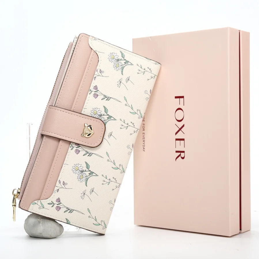 Cartera Larga FOXER - Diseño Floral y Bicolor – Nuevo monedero para mujer