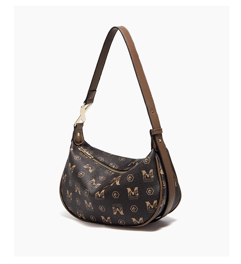 Bolso Bandolera FOXER "Monograma Retro" de cuero de PVC para mujer -retro 2025 Invierno- Estilo Baguette