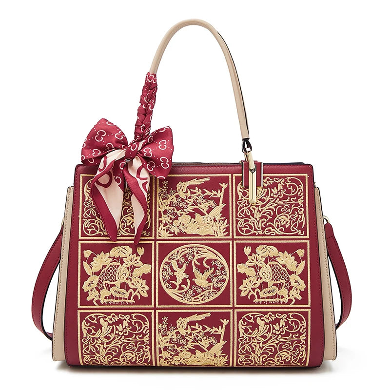 FOXER Cuero dividido -2025 Otoño Invierno -Nuevo Bolso Bandolera de mano y hombro para mujer con un Bordado clásico