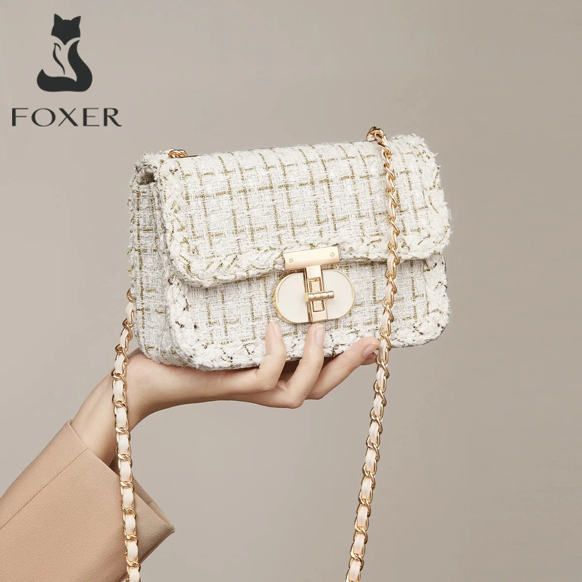 Bolso de Hombro FOXER 2025 - Glamour Texturizado en Tweed para mujer