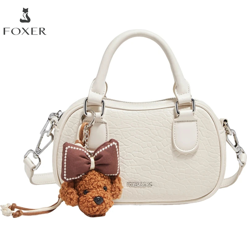FOXER 2025 Otoño/Invierno Chic Mini Bolso Hombro con Textura Croco y Llavero de Peluche