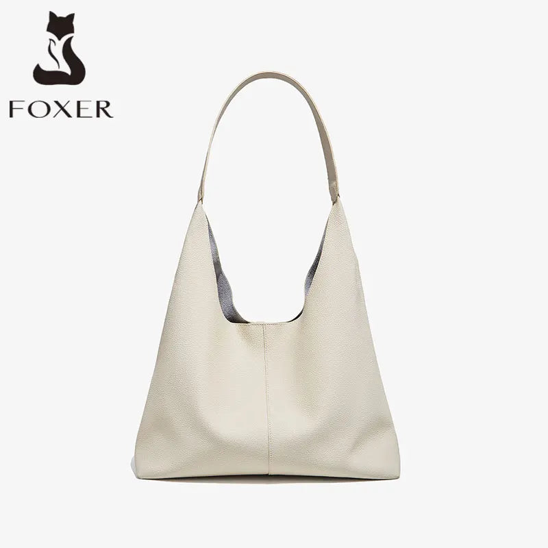 Bolso Hobo FOXER "Minimal Soft" de Piel Suave y Gran Capacidad- Cuero mas Microfibra- Casual para todas las estaciones