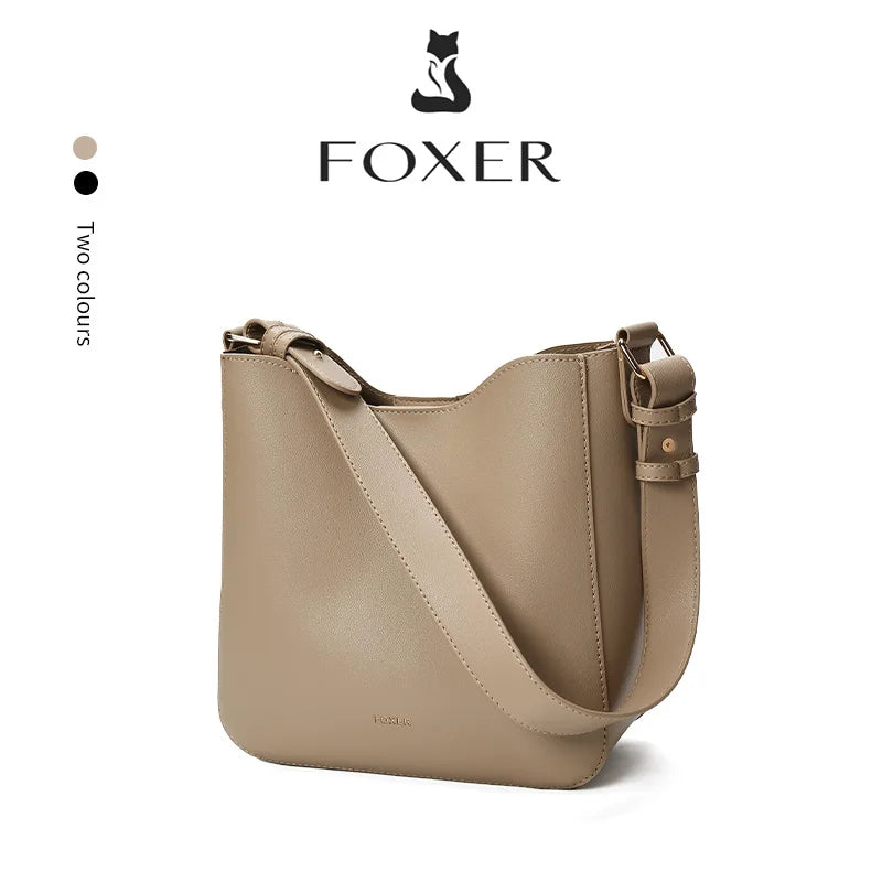 Bolso Bucket FOXER 2025 Minimalista de Hombro | Diseño Hobo Clásico en Negro Elegante