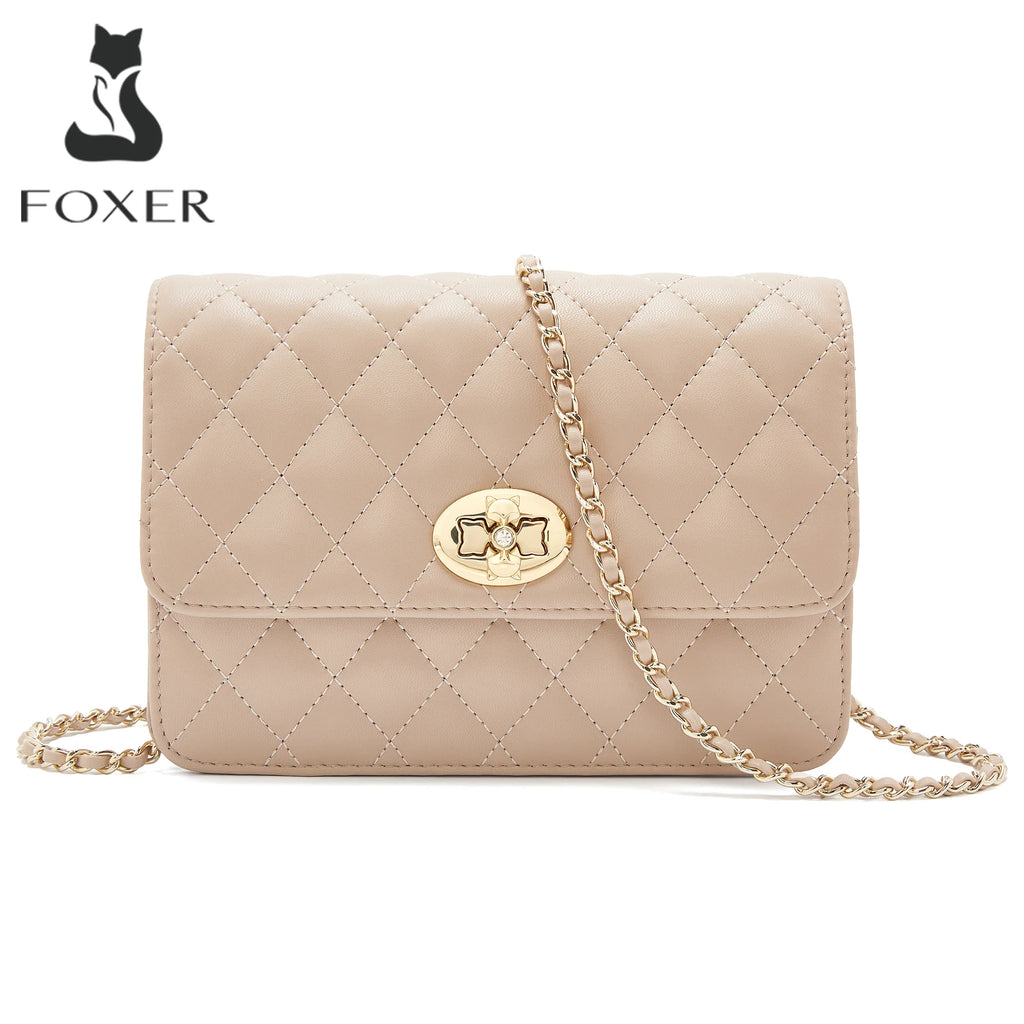 Bolso de Cadena FOXER Lady Clásico - Elegancia Acolchada en Tono Nude