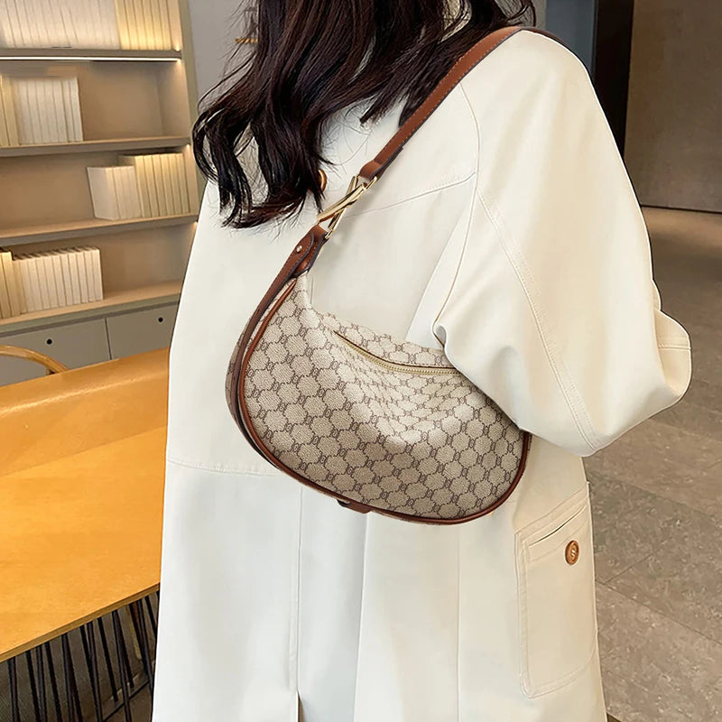 Bolso Bandolera FOXER "Monograma Retro" de cuero de PVC para mujer -retro 2025 Invierno- Estilo Baguette