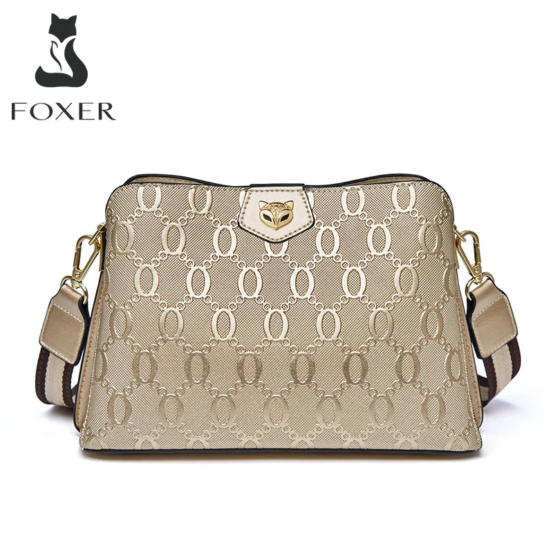 Bolso Bandolera de cuero FOXER Golden Monogram para mujer