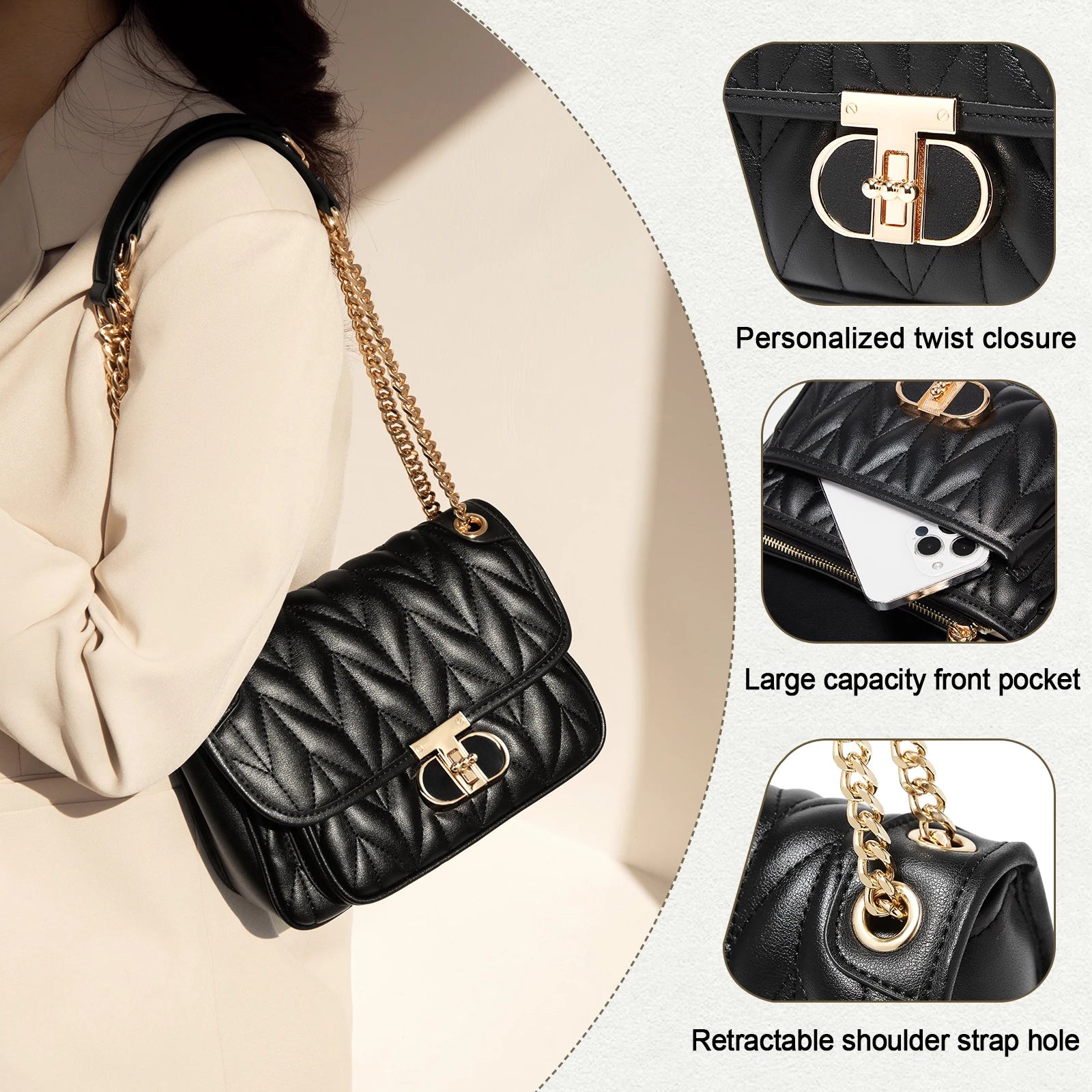 Bolso Clásico para mujer FOXER Fashion 2025  - Acolchado y Cadena Dorada