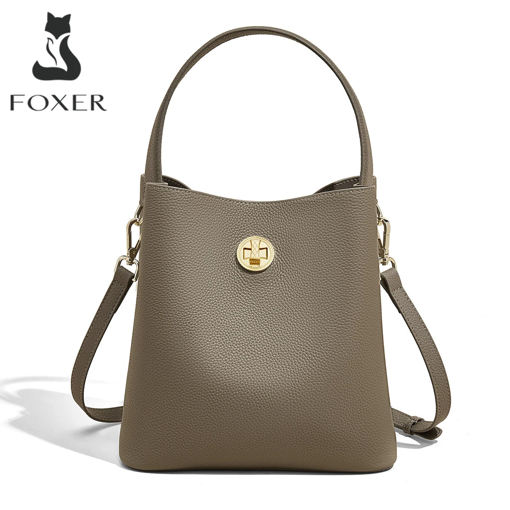 FOXER Otoño Invierno 2025 Nuevo bolso de mano y hombro para mujer Monograma de cuero de vaca "Minimal Chic" de Piel Texturizada -Commute Lady Crossbosy