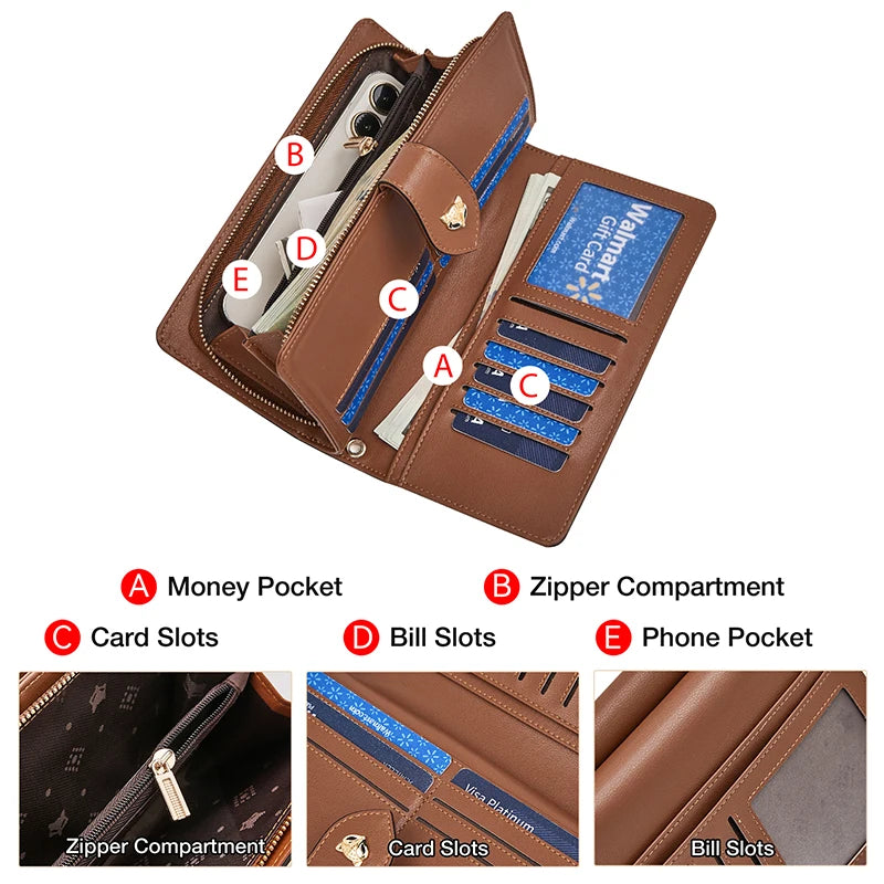 Cartera Larga FOXER "Monograma Élite" con Muñequera- Porta tarjetas, pasaporte y Monedero de monedas