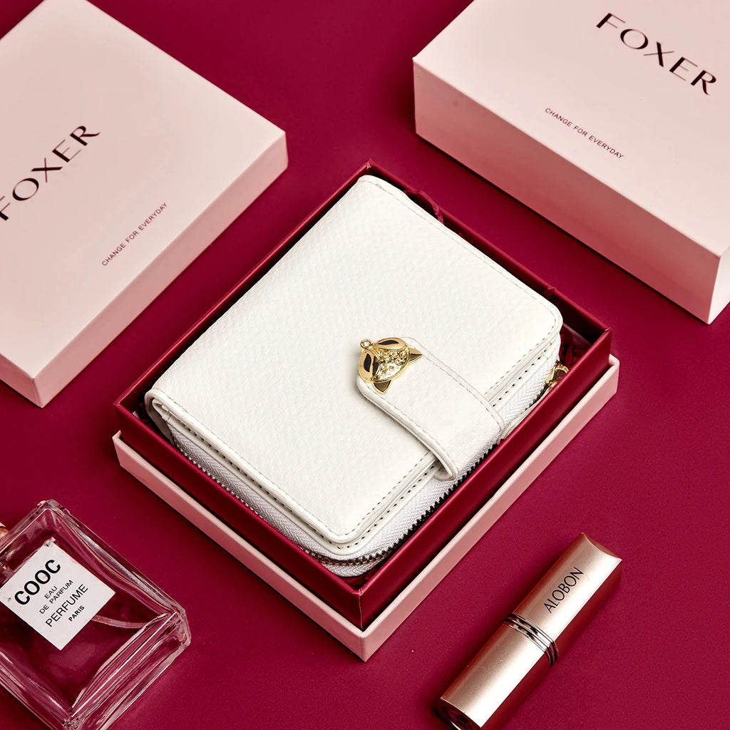 Nueva Billetera Portatarjetas Compacta FOXER de Estilo Denim con Cierre de Zorro Metálico con Identificación Antirrobo para Mujer