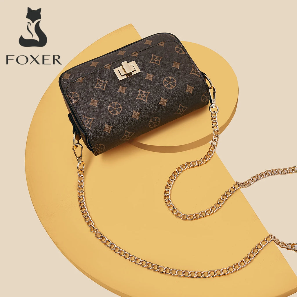 Mini Bolso Bandolera FOXER "Monograma Cadenas" para mujer con cadena solapada